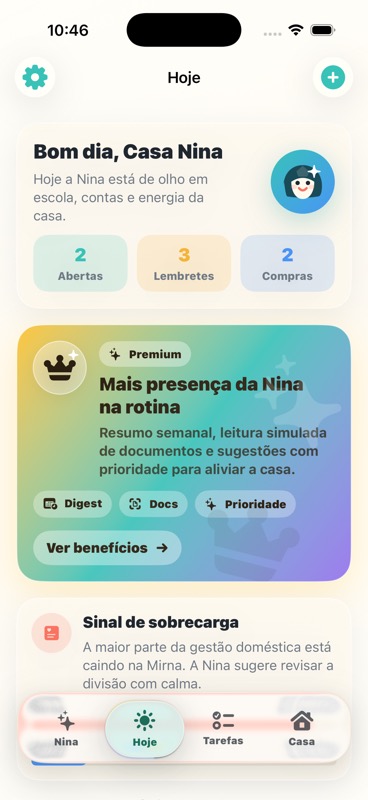 Tela Hoje do aplicativo Nina